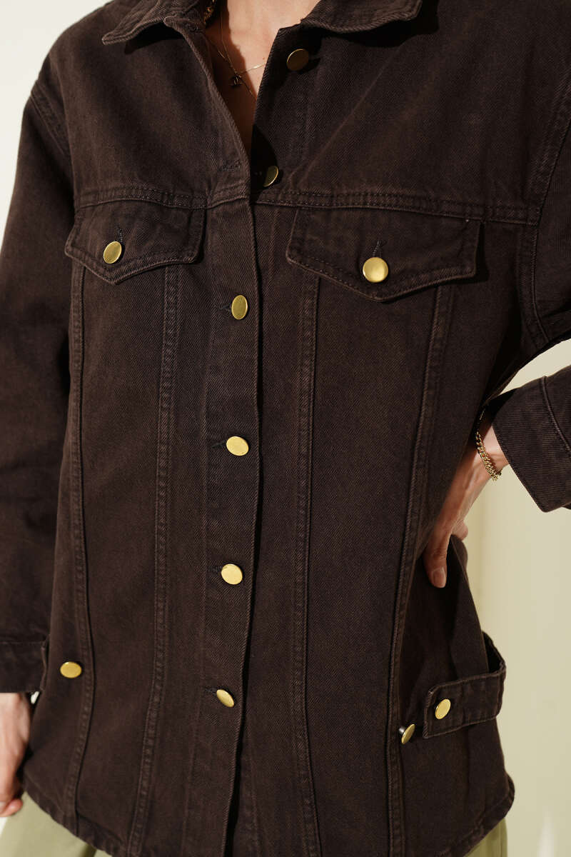 Pocket Jacket with Gold Buttons - Brown