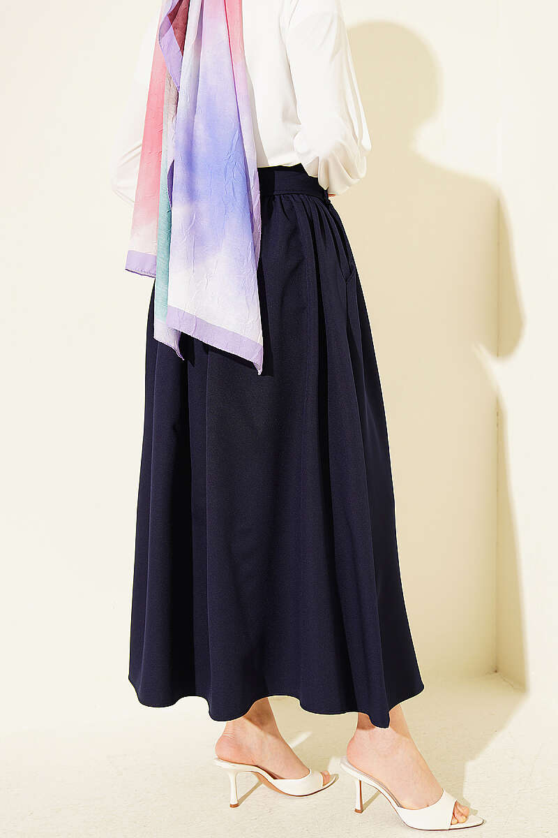 Double-Knit Skirt with Pockets and Gold Buttons - Navy
