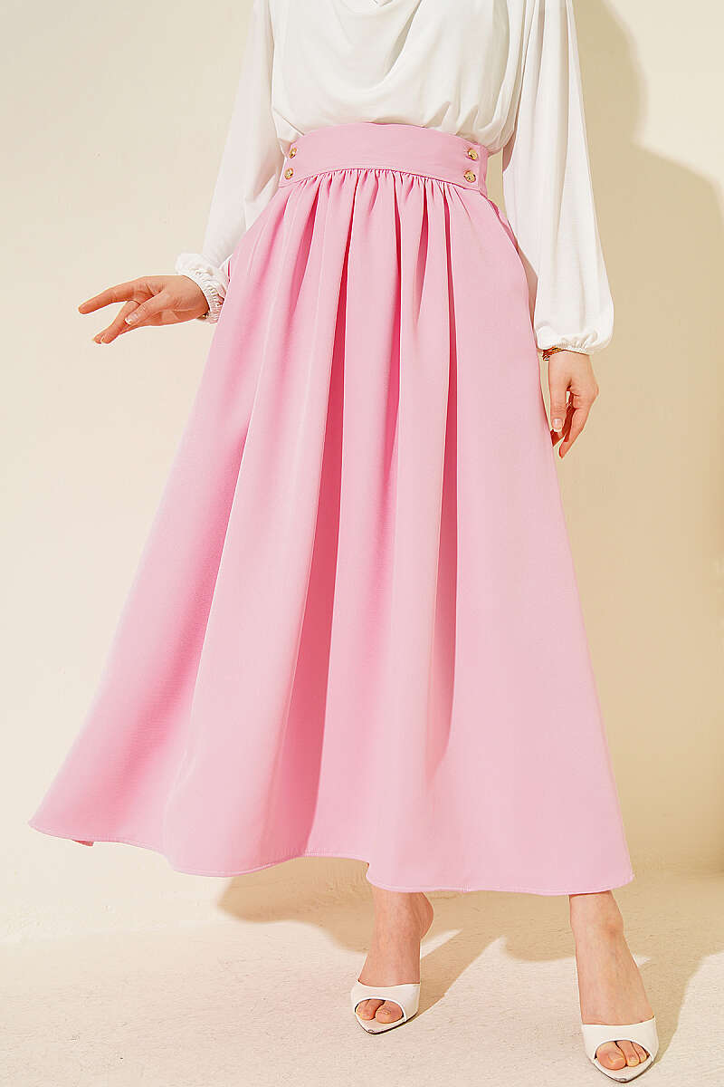 Double-Knit Skirt with Pockets and Gold Buttons - Pink