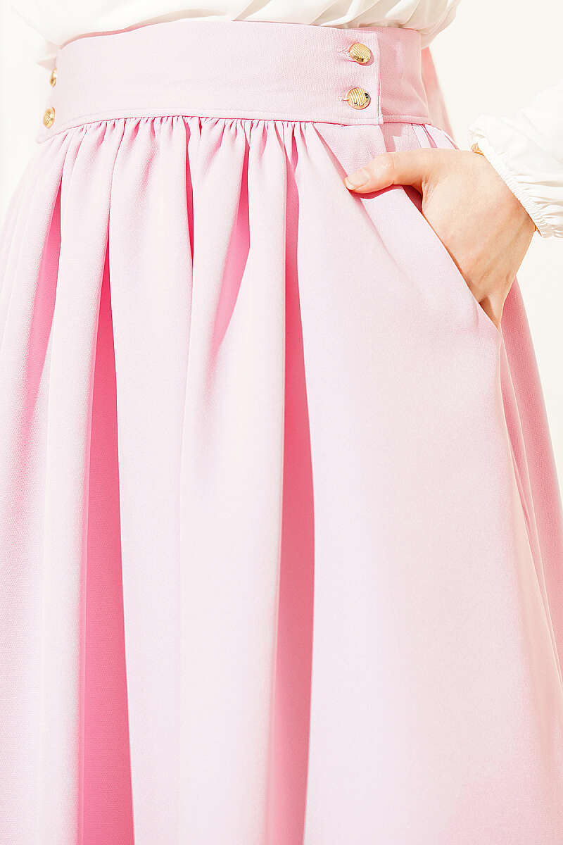 Double-Knit Skirt with Pockets and Gold Buttons - Pink