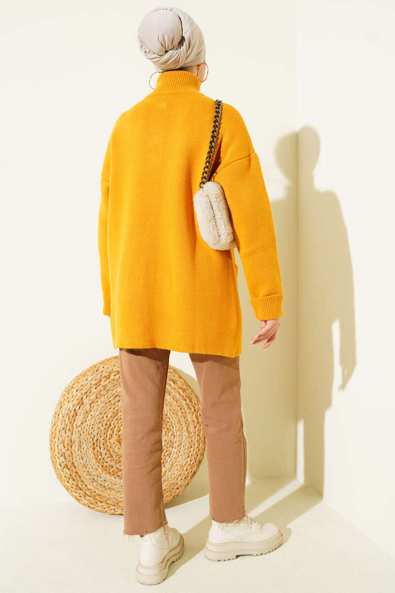 Pocket Knit Cardigan with Gold Buttons - Mustard