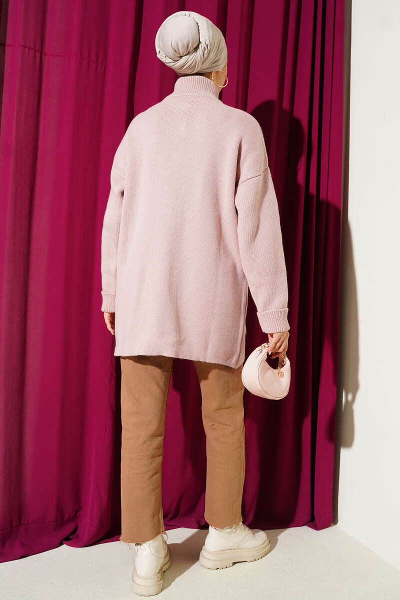 Pocket Knit Cardigan with Gold Buttons - Powder