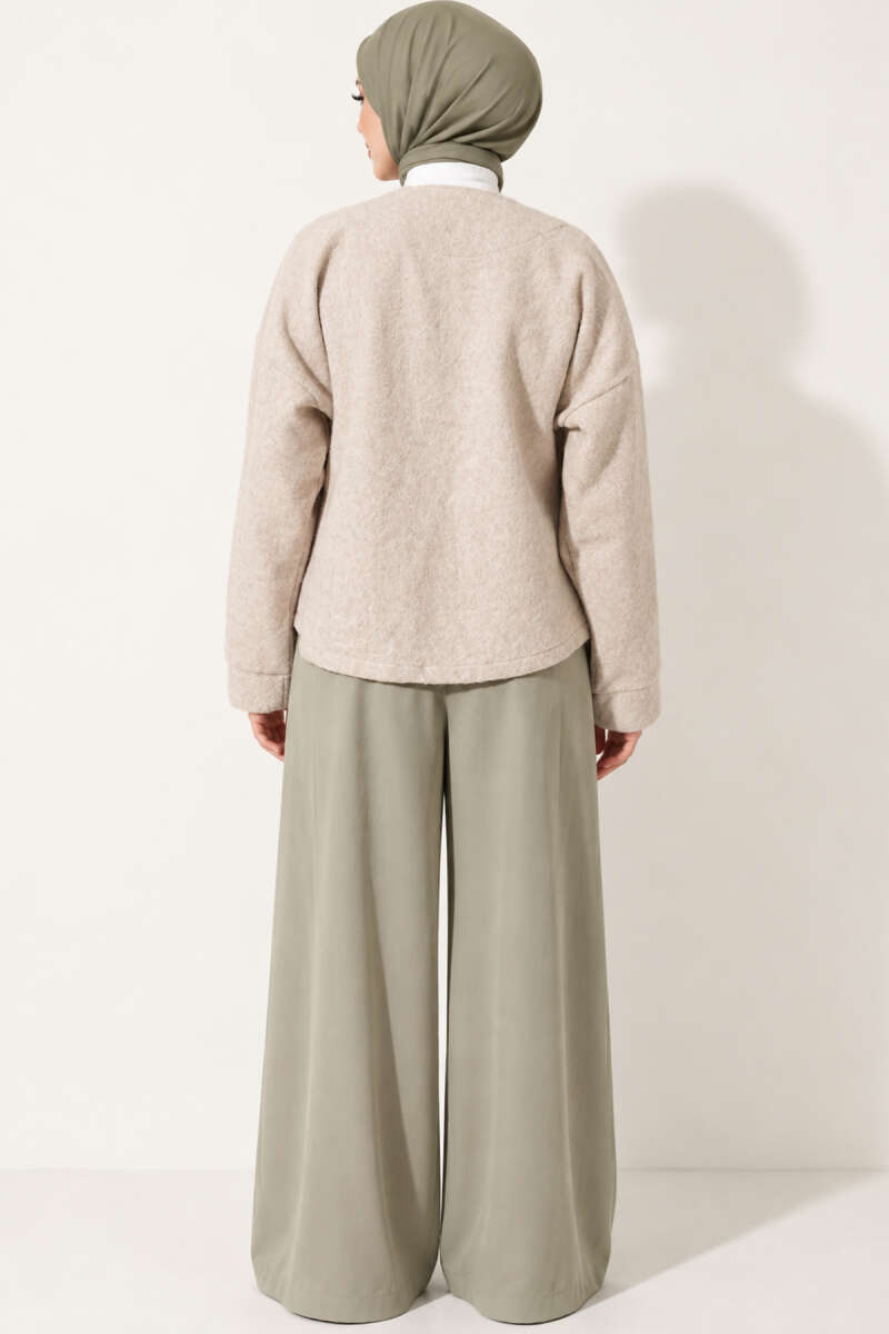 Felt Jacket with Gold Buttons and Two Pockets - Beige