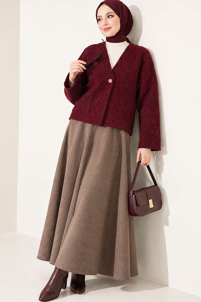 Felt Jacket with Gold Buttons and Two Pockets - Burgundy