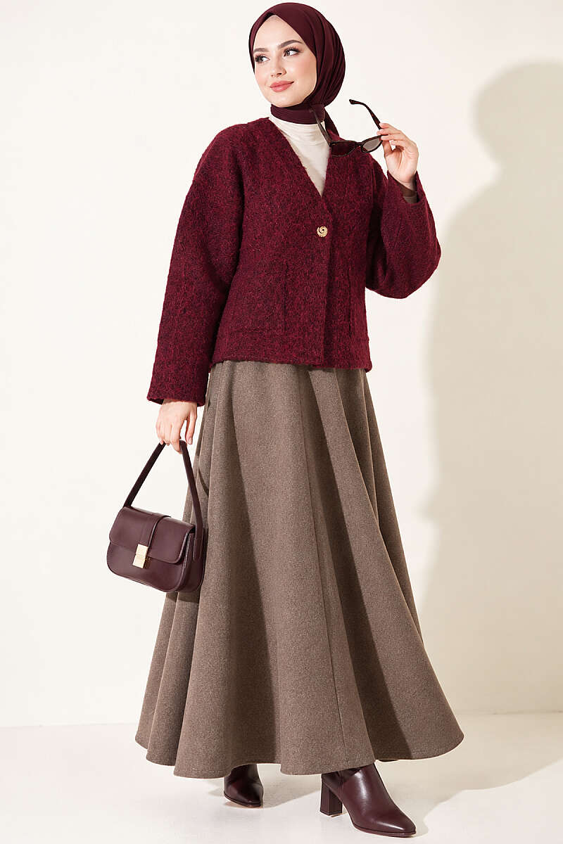 Felt Jacket with Gold Buttons and Two Pockets - Burgundy