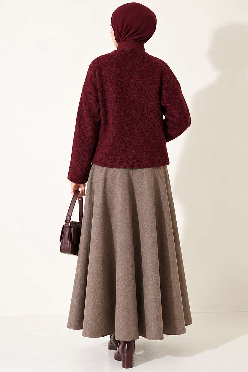 Felt Jacket with Gold Buttons and Two Pockets - Burgundy