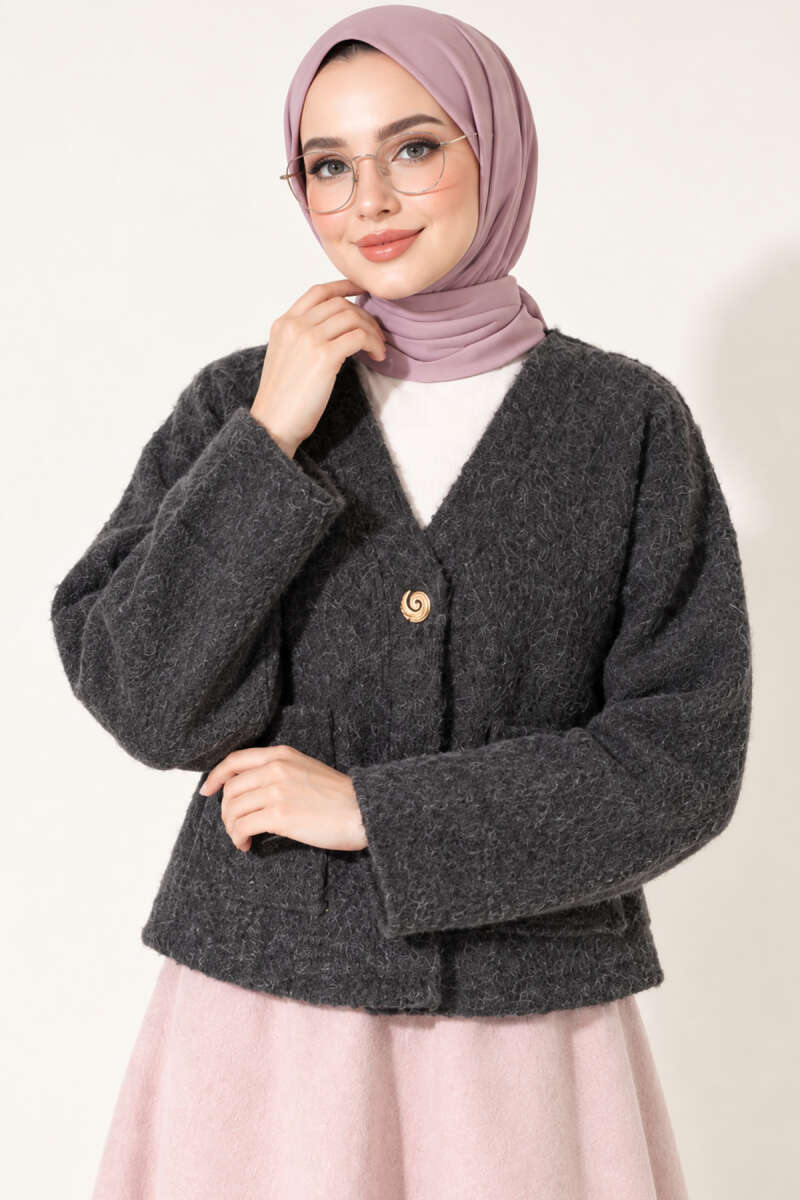 Felt Jacket with Gold Buttons and Two Pockets - Smoke Grey