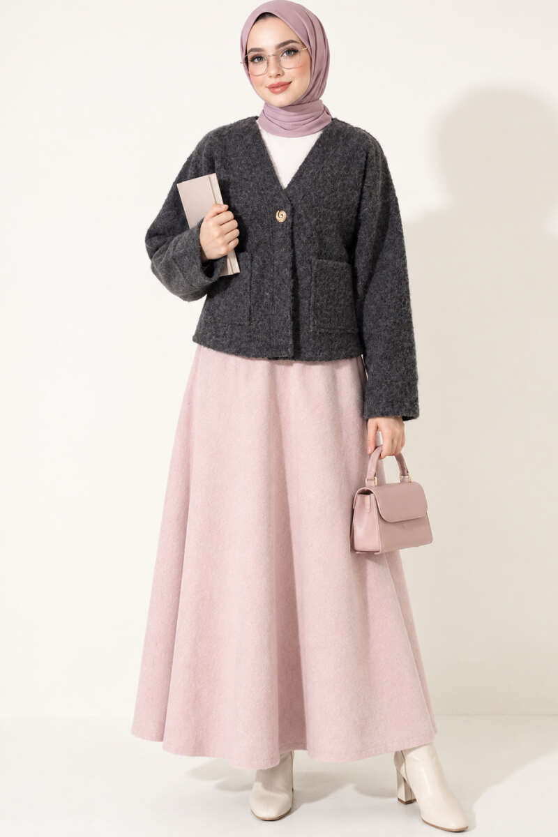 Felt Jacket with Gold Buttons and Two Pockets - Smoke Grey