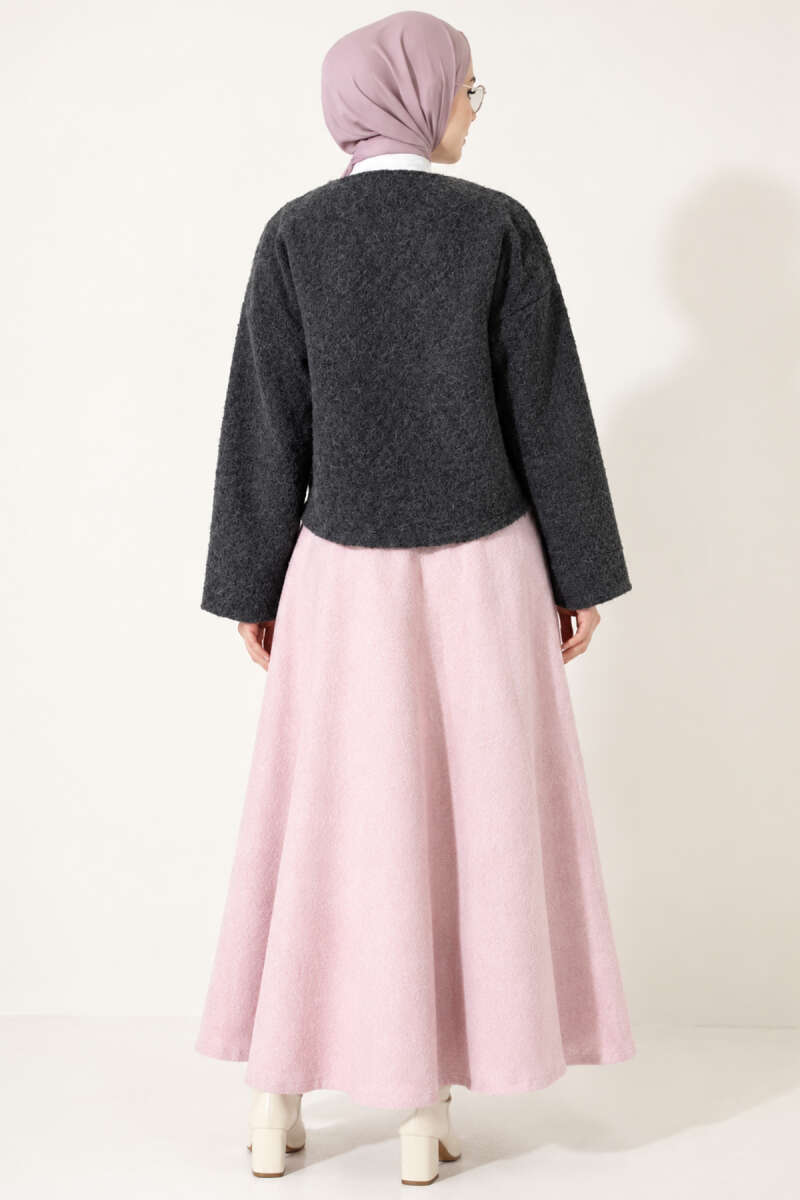 Felt Jacket with Gold Buttons and Two Pockets - Smoke Grey