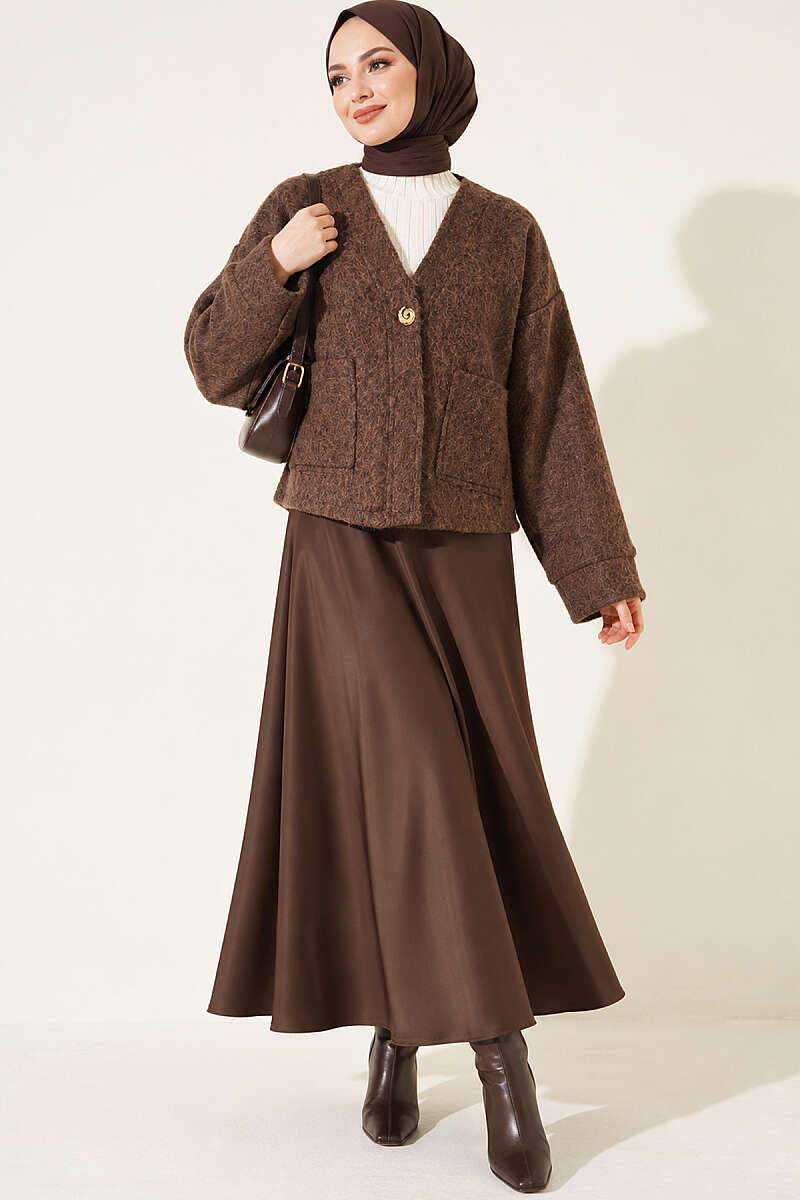 Felt Jacket with Gold Buttons and Two Pockets - Brown
