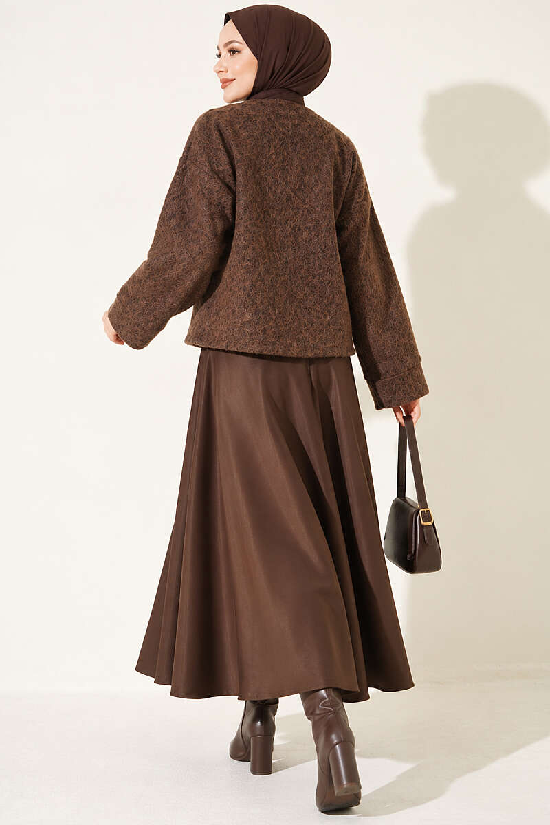 Felt Jacket with Gold Buttons and Two Pockets - Brown