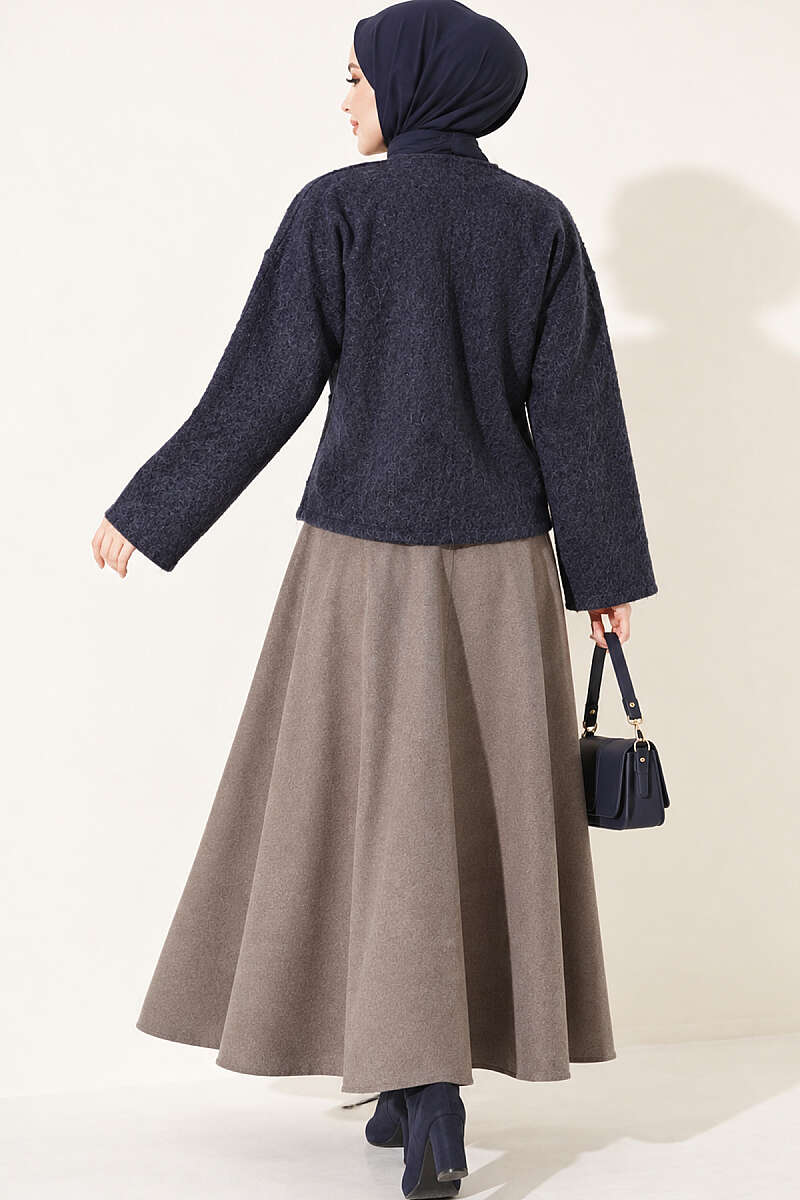Felt Jacket with Gold Buttons and Two Pockets - Navy