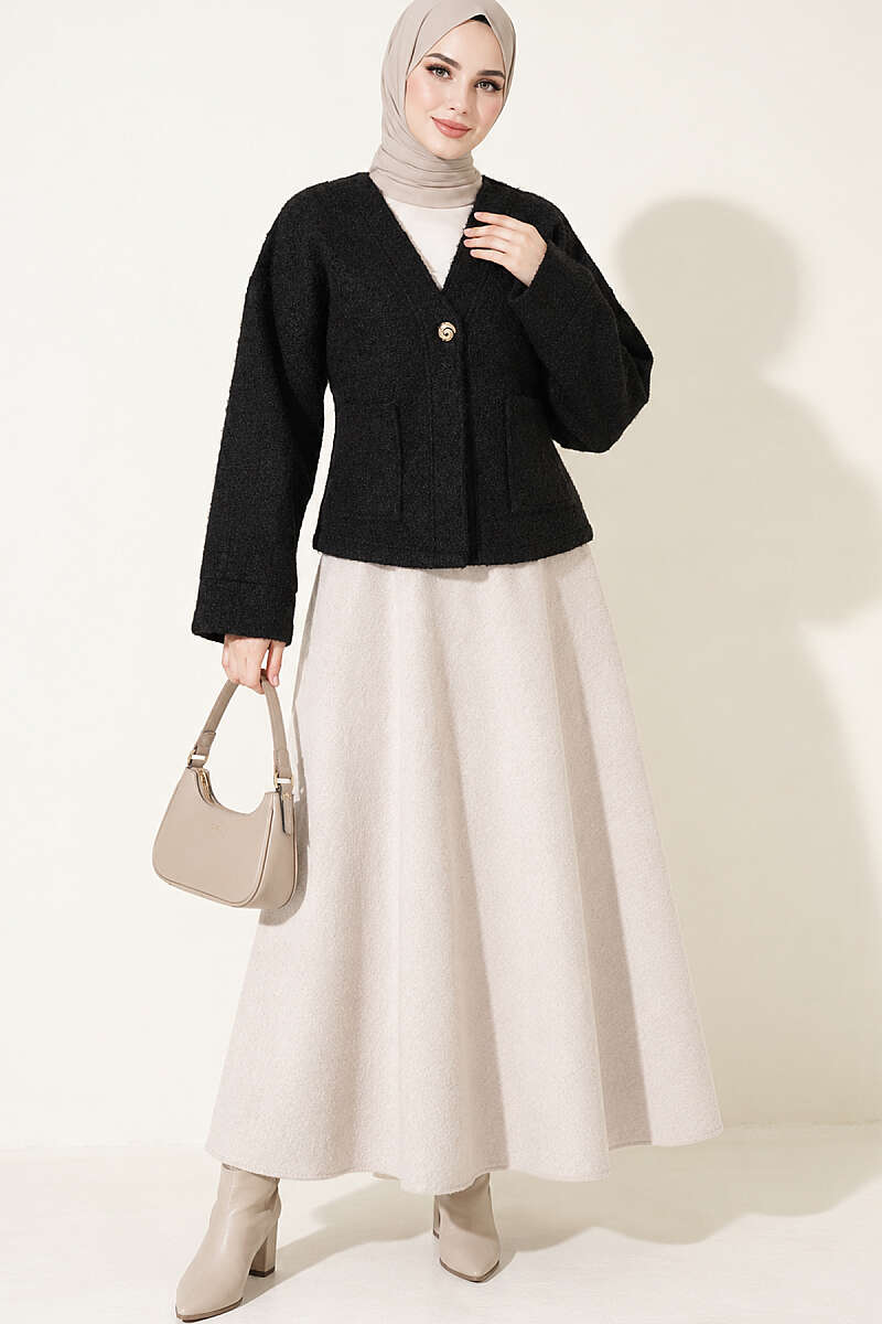 Felt Jacket with Gold Buttons and Two Pockets - Black