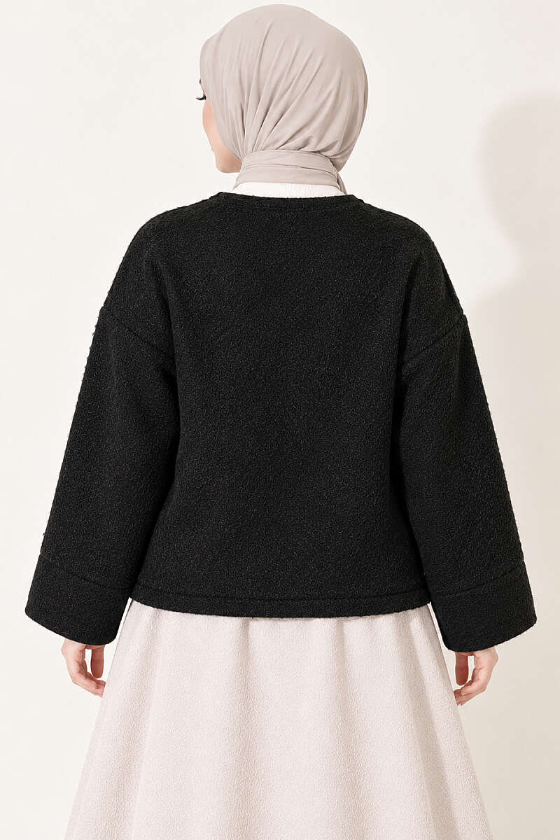 Felt Jacket with Gold Buttons and Two Pockets - Black