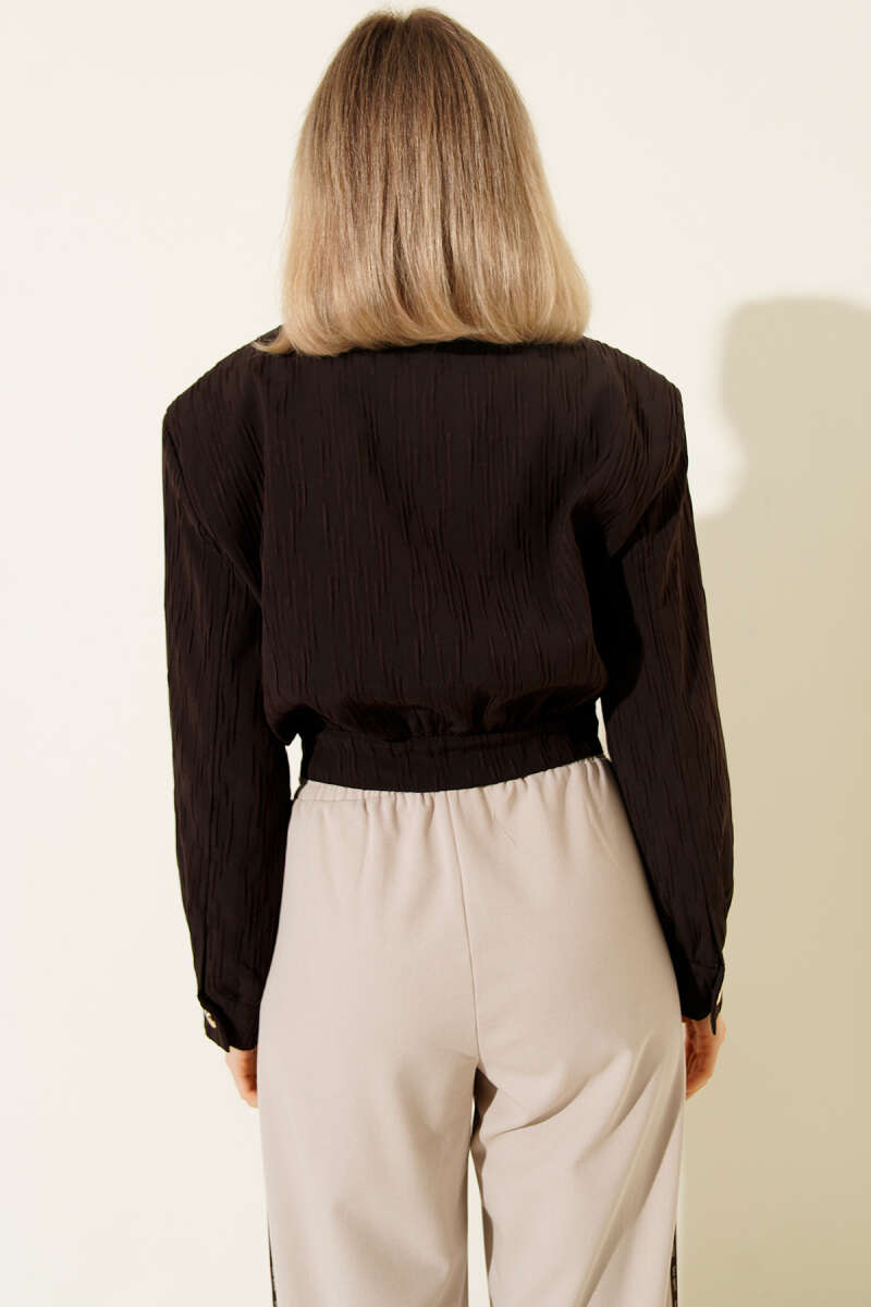 Short Embossed Jacket with Gold Buttons - Brown