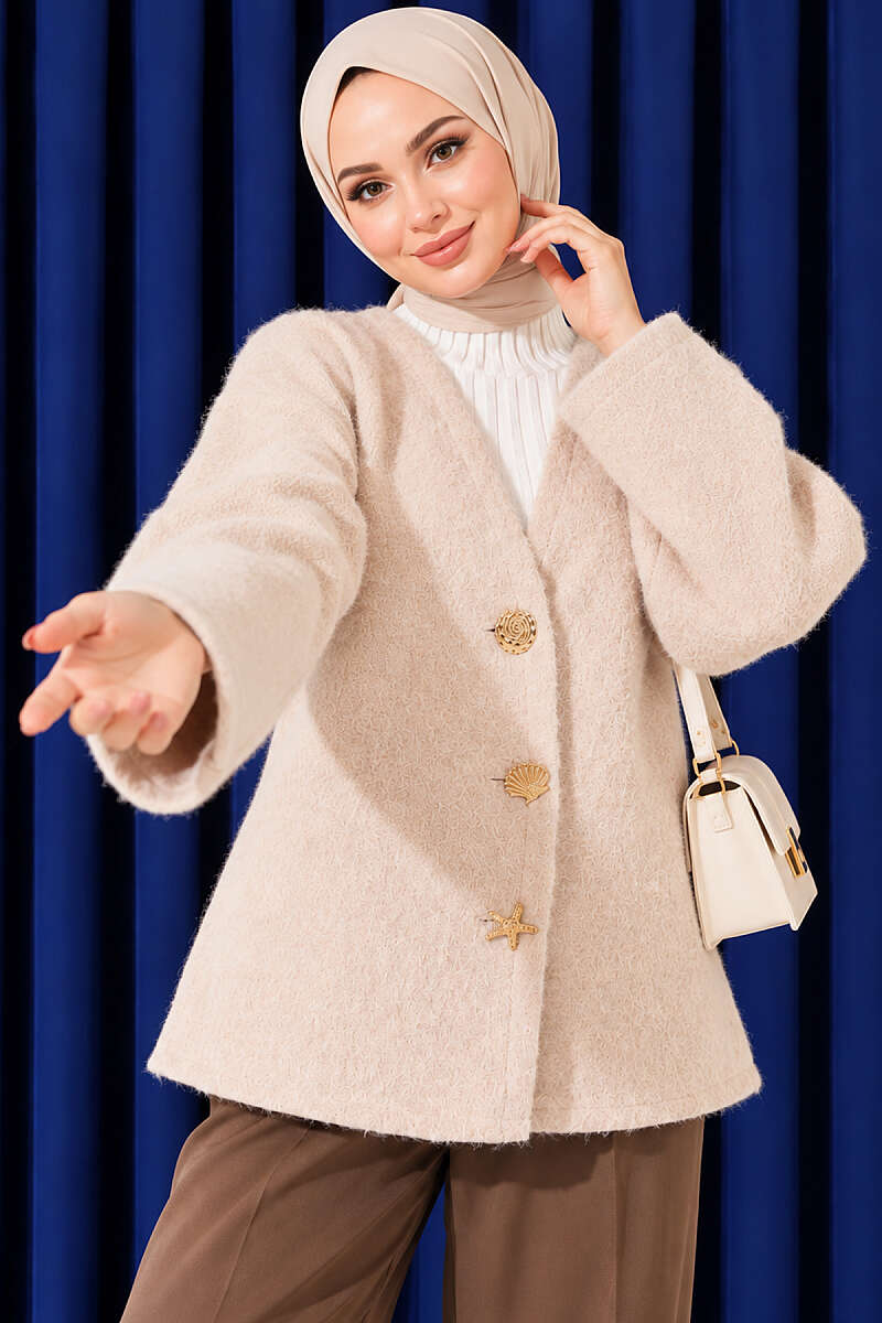 Felt Jacket with Gold Buttons - Beige