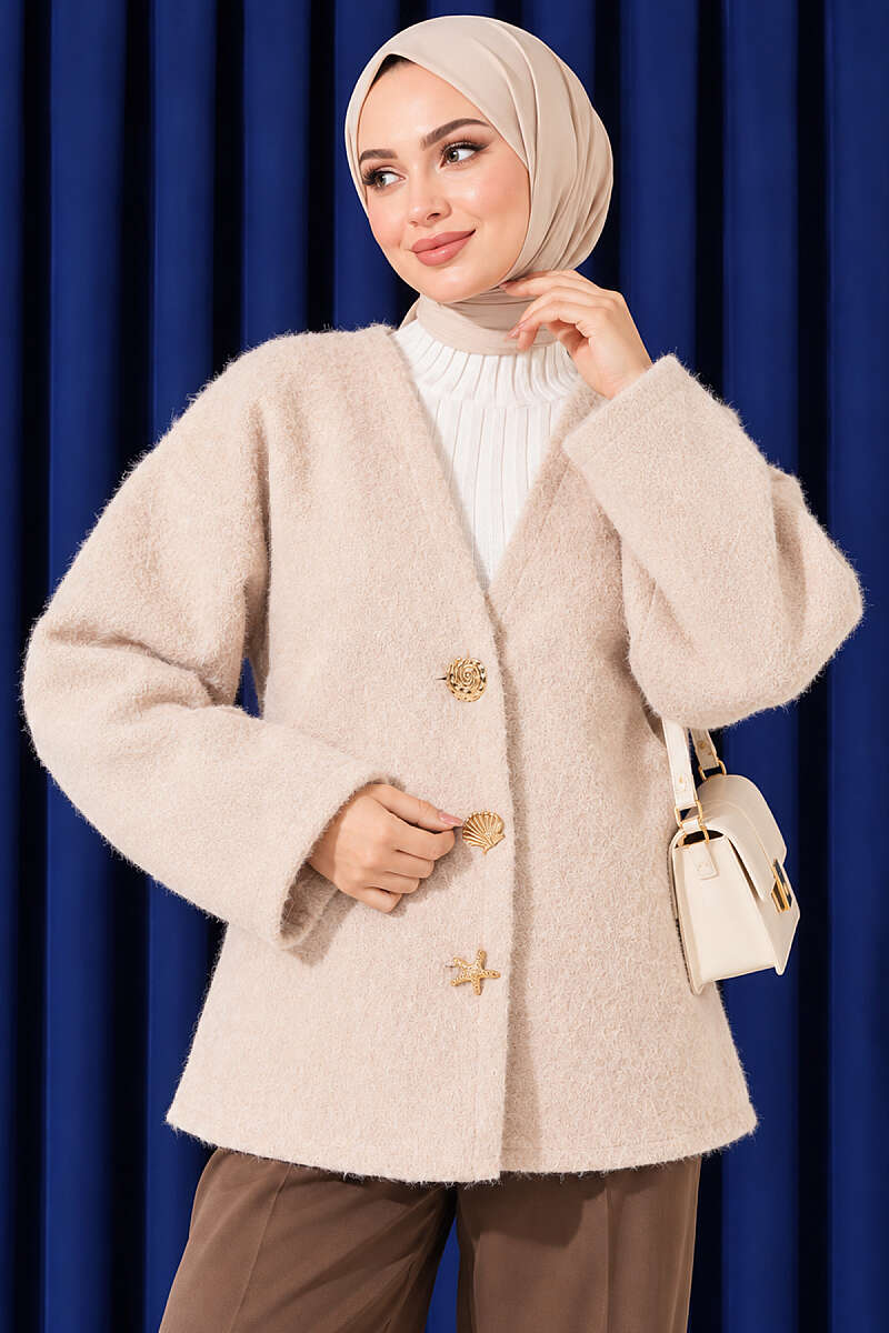 Felt Jacket with Gold Buttons - Beige