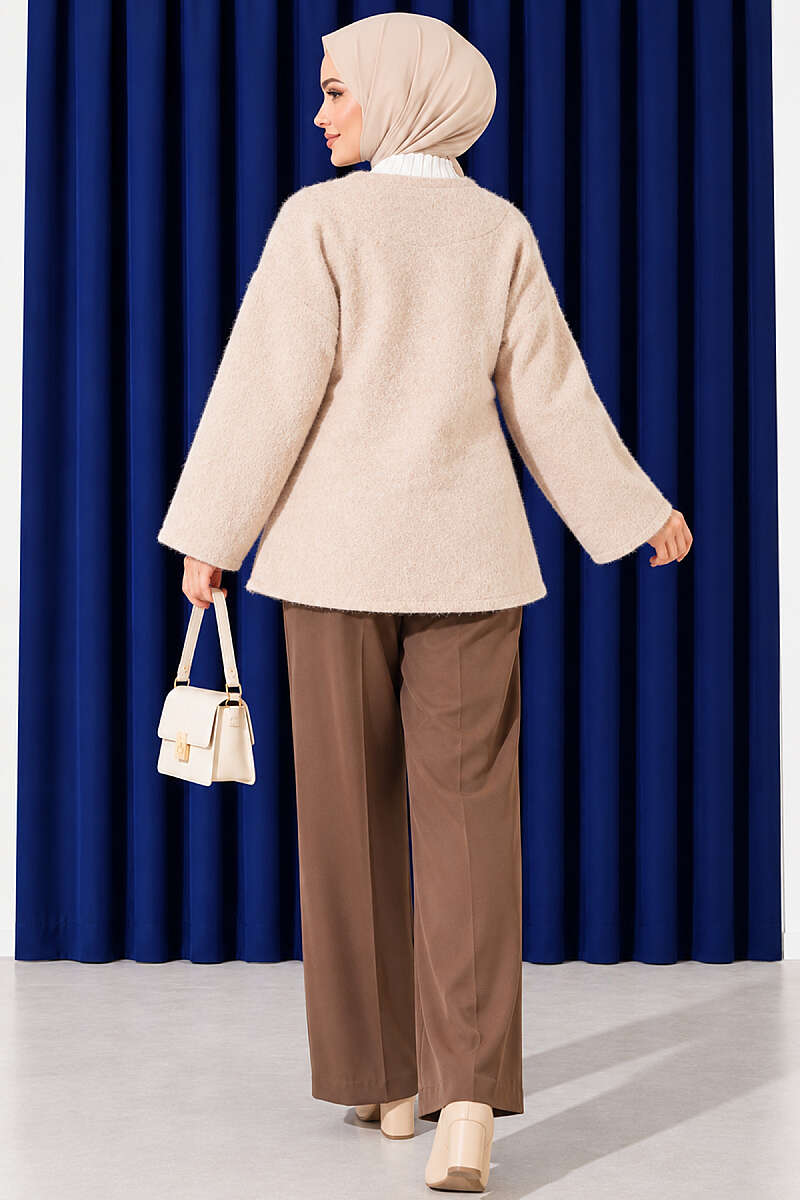 Felt Jacket with Gold Buttons - Beige
