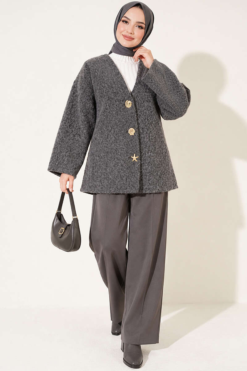 Felt Jacket with Gold Buttons - Smoke Grey