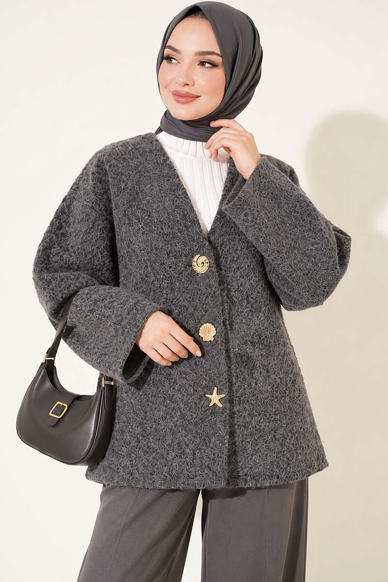 Felt Jacket with Gold Buttons - Smoke Grey