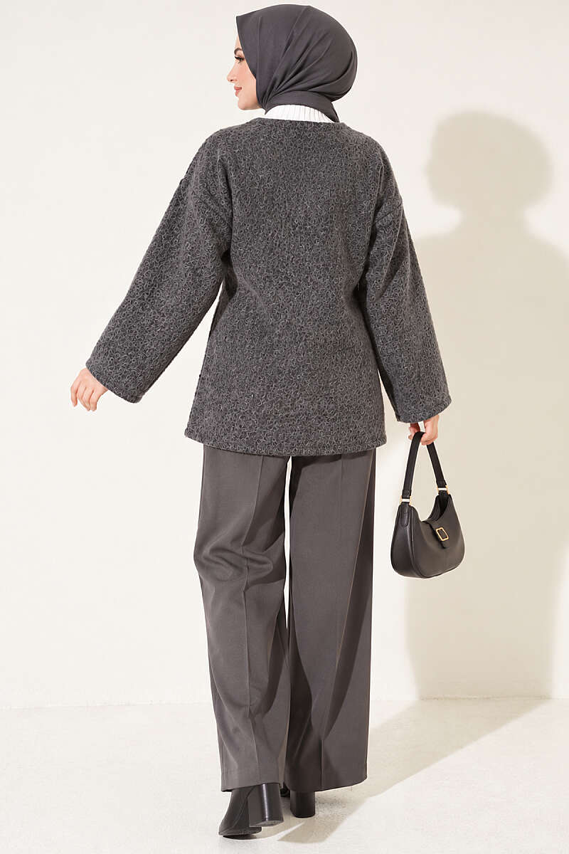 Felt Jacket with Gold Buttons - Smoke Grey