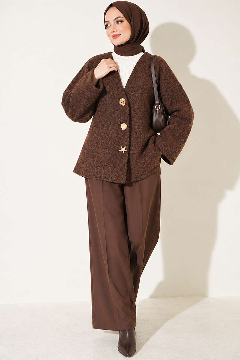 Felt Jacket with Gold Buttons - Brown