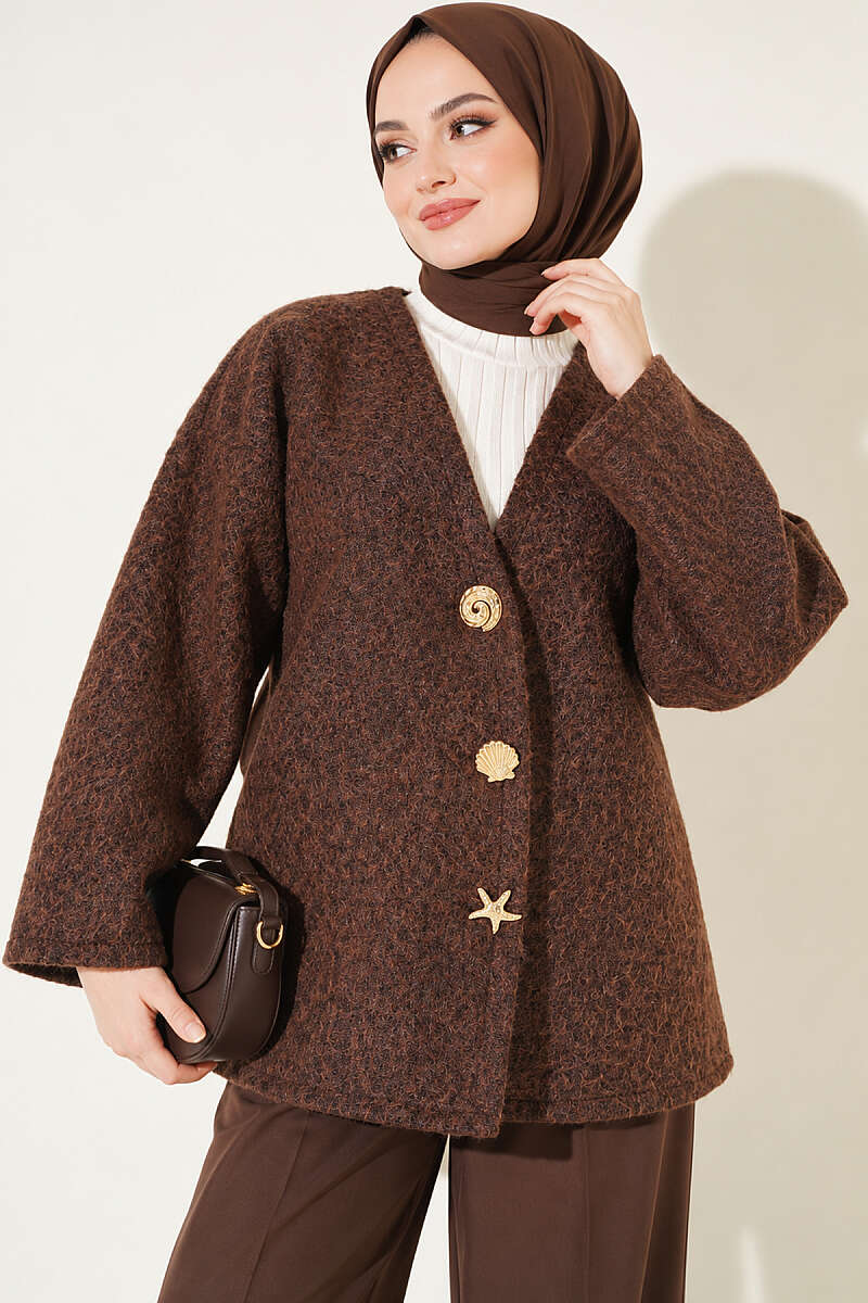 Felt Jacket with Gold Buttons - Brown