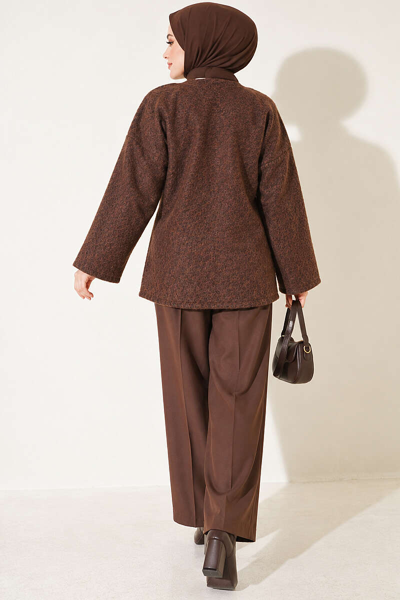 Felt Jacket with Gold Buttons - Brown