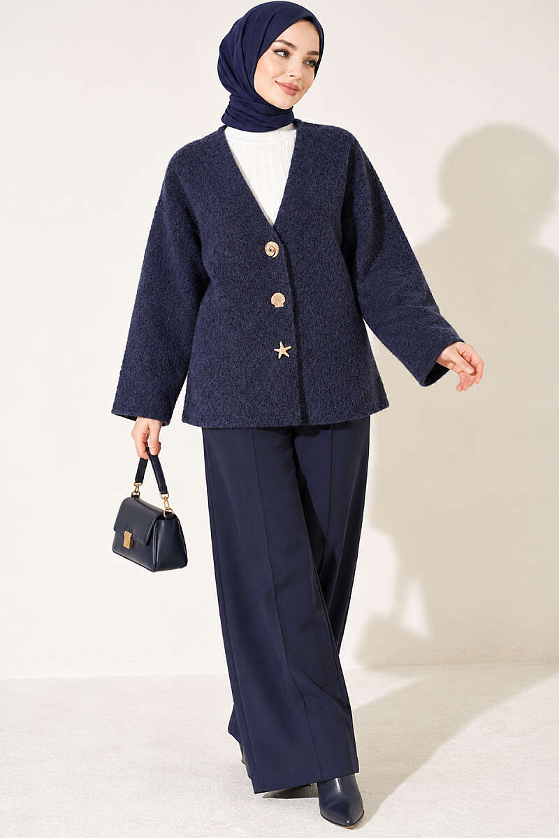 Felt Jacket with Gold Buttons - Navy