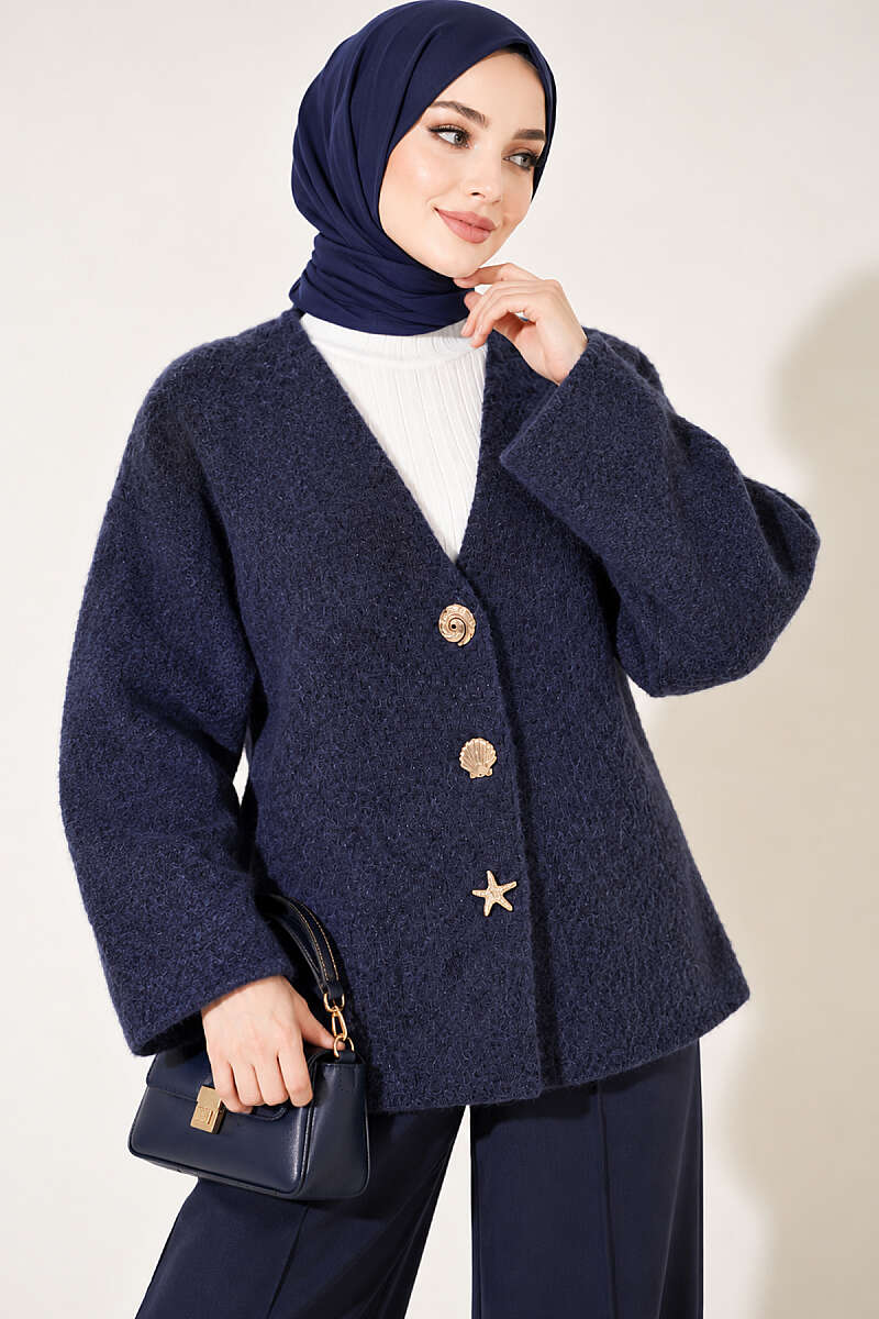 Felt Jacket with Gold Buttons - Navy
