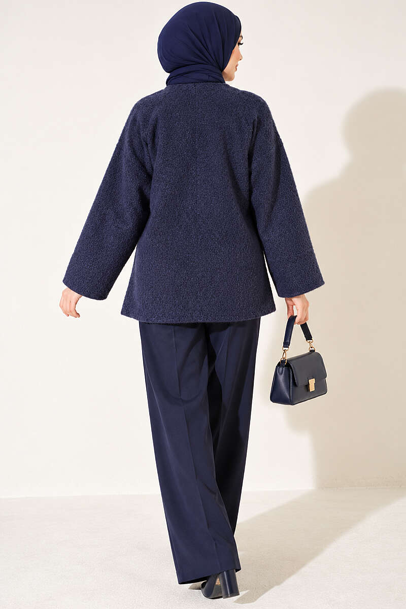 Felt Jacket with Gold Buttons - Navy