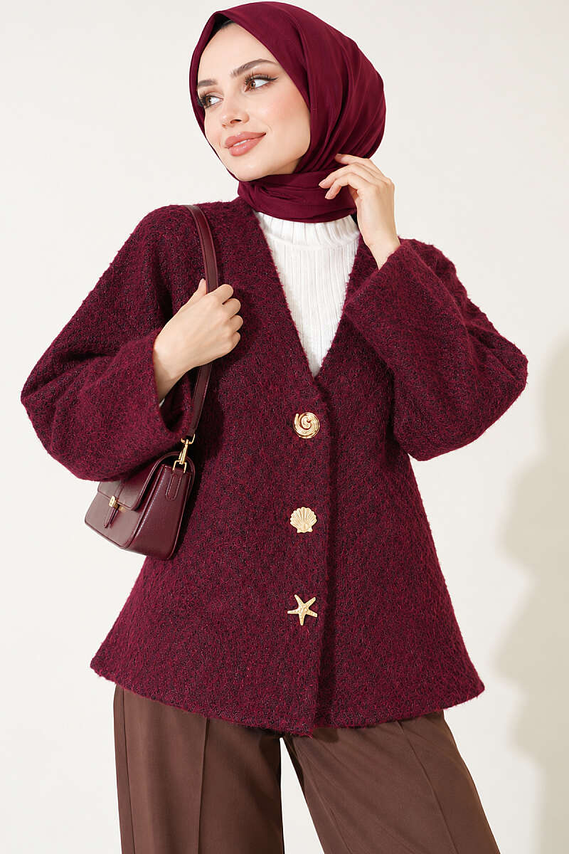 Felt Jacket with Gold Buttons - Plum