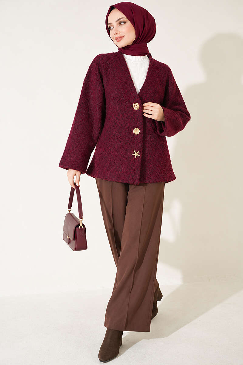Felt Jacket with Gold Buttons - Plum