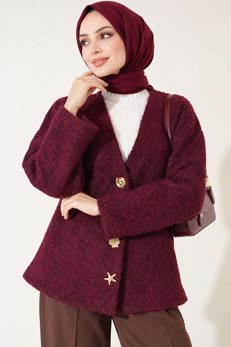 Felt Jacket with Gold Buttons - Plum