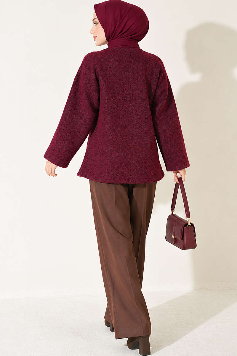 Felt Jacket with Gold Buttons - Plum