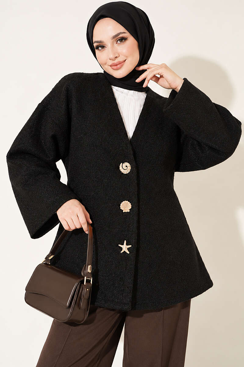 Felt Jacket with Gold Buttons - Black