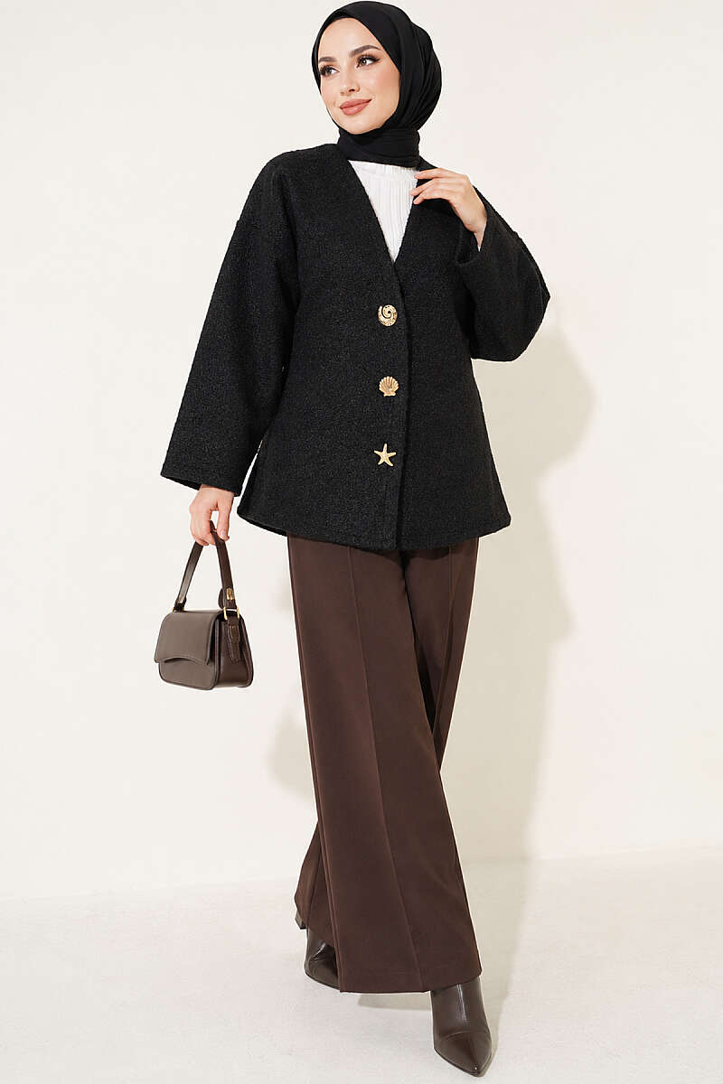 Felt Jacket with Gold Buttons - Black