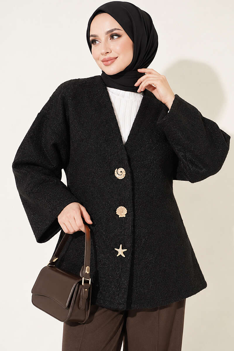 Felt Jacket with Gold Buttons - Black