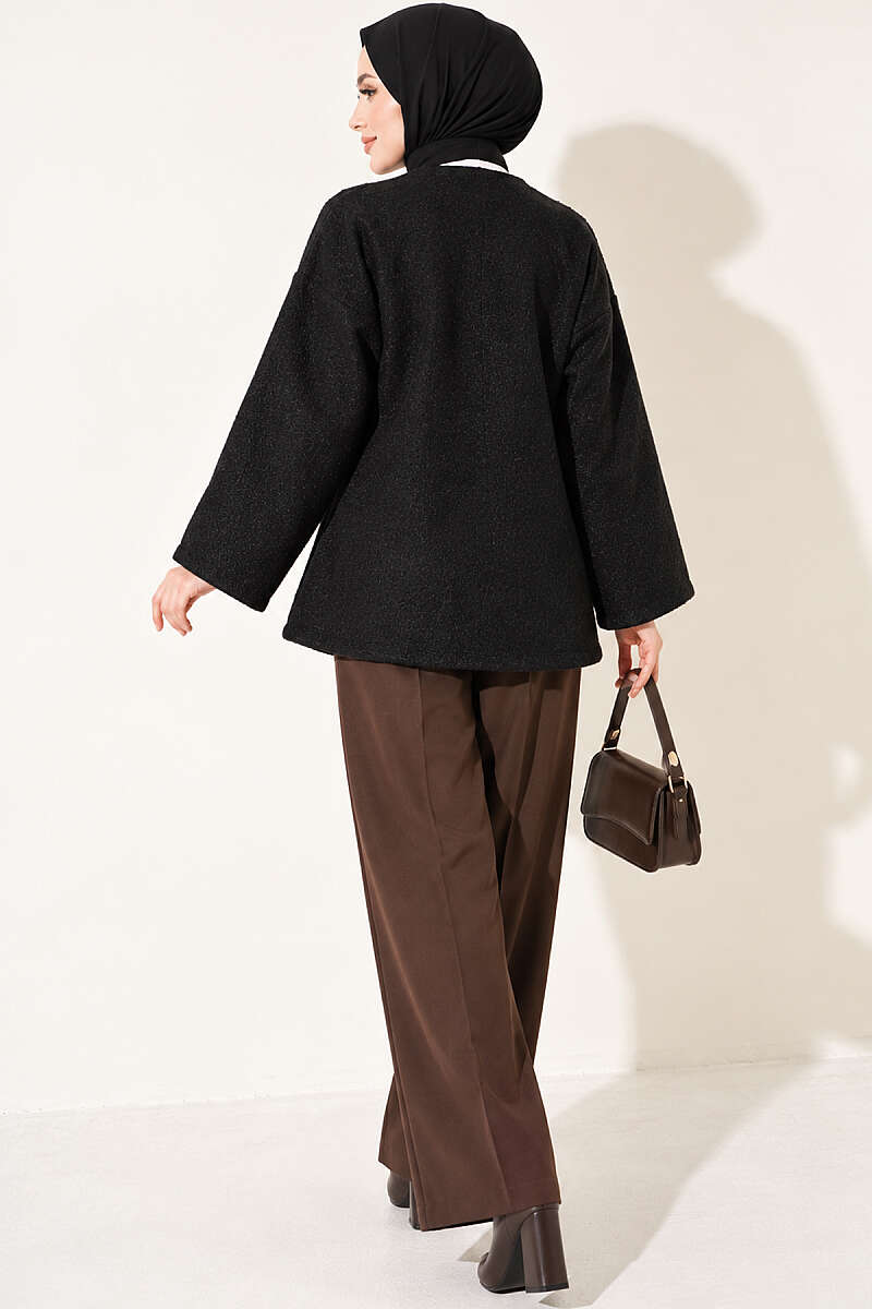 Felt Jacket with Gold Buttons - Black