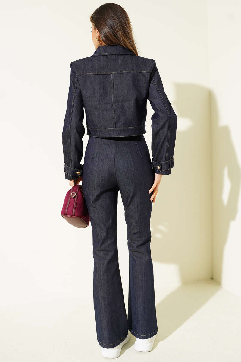 Denim Pants Set with Gold Buttons - Classic Denim
