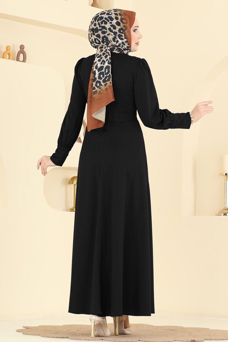 Crepe Dress with Gold Buttons - Black