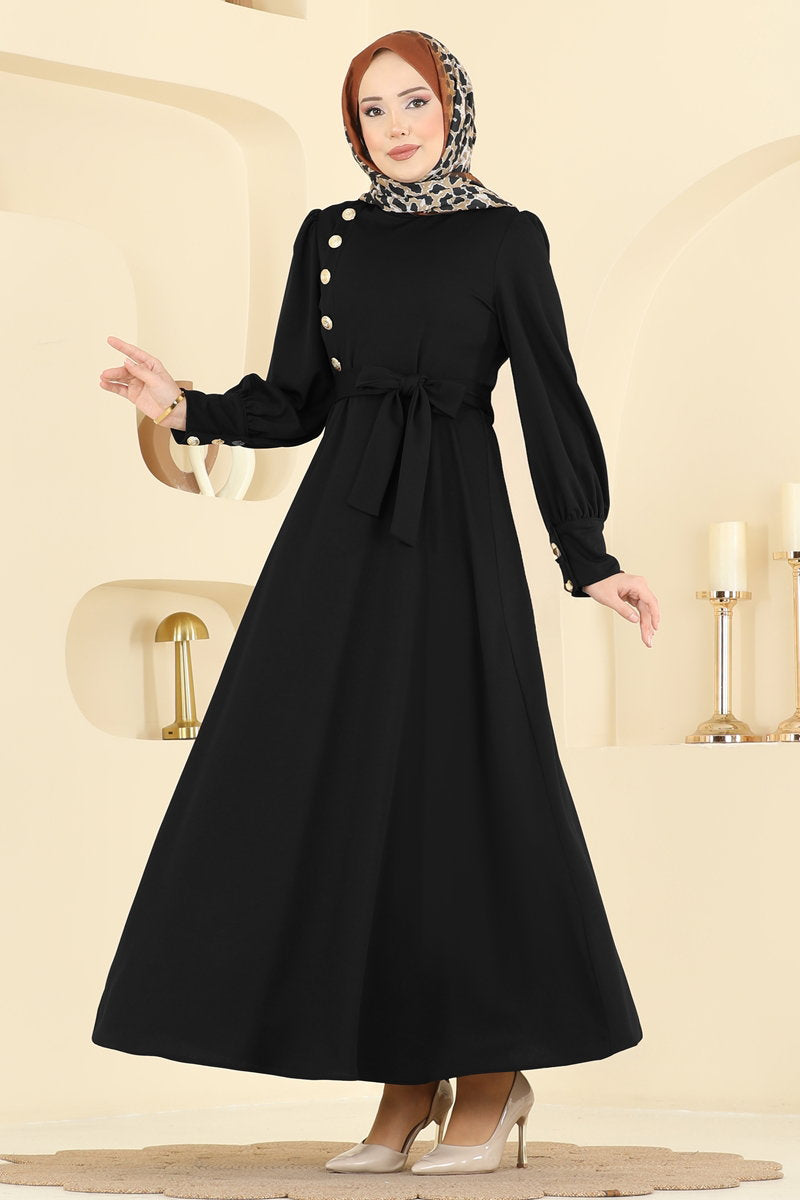 Crepe Dress with Gold Buttons - Black