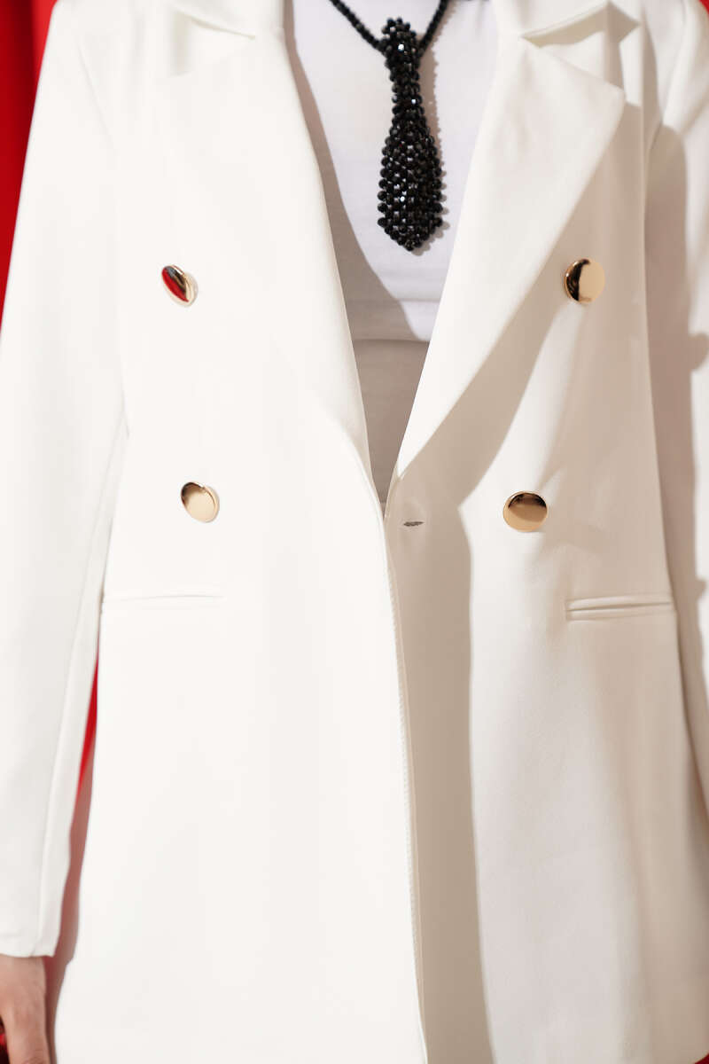 Double-Breasted Blazer with Gold Buttons - Ecru