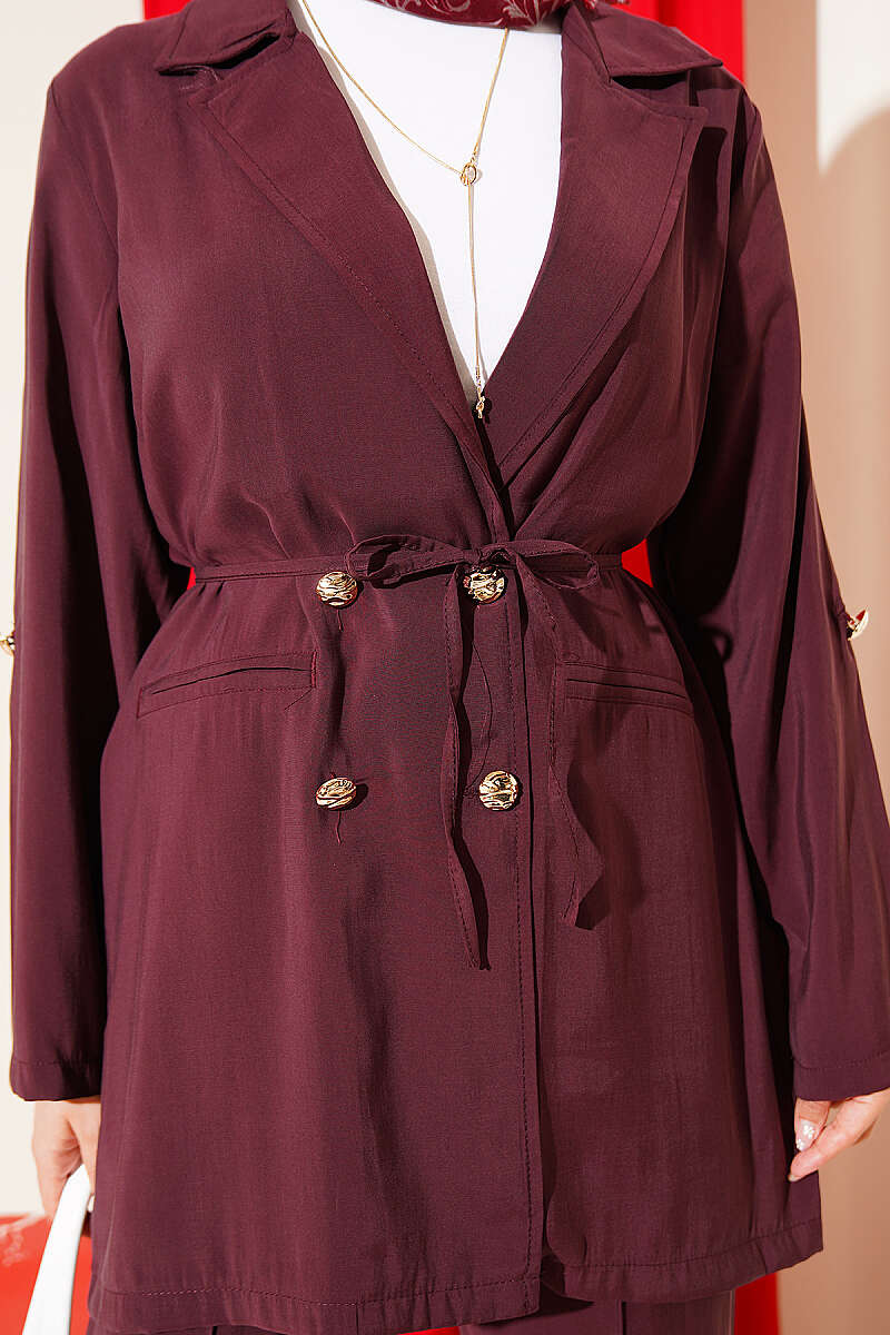 Double-Breasted Modal Set with Gold Buttons - Burgundy