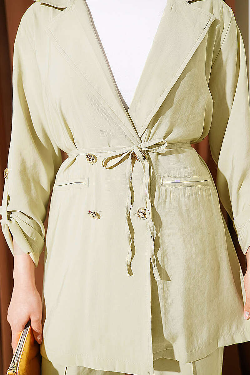 Double-Breasted Modal Set with Gold Buttons - Almond Green