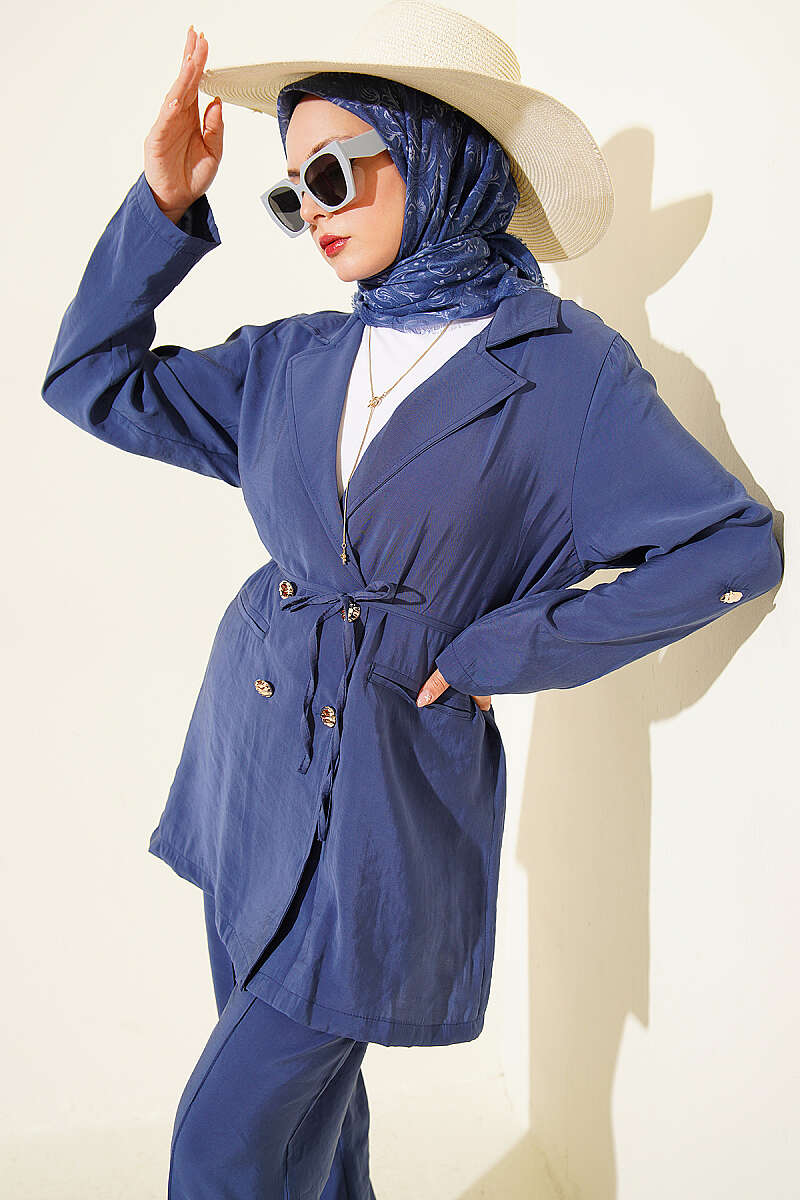 Double-Breasted Modal Set with Gold Buttons - Indigo