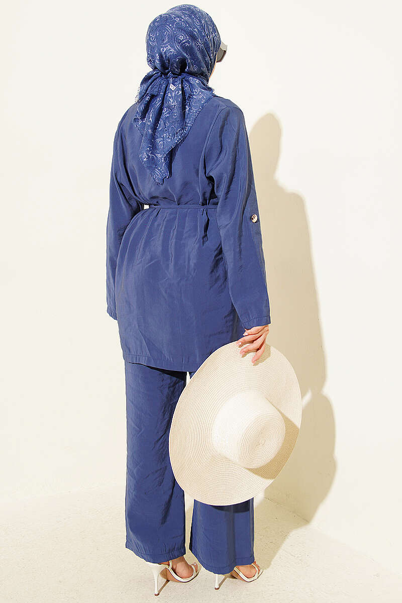 Double-Breasted Modal Set with Gold Buttons - Indigo