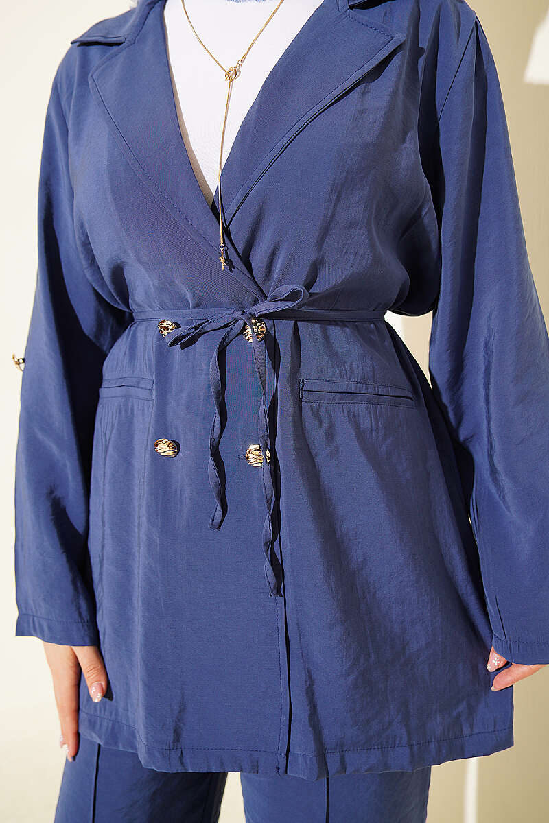 Double-Breasted Modal Set with Gold Buttons - Indigo