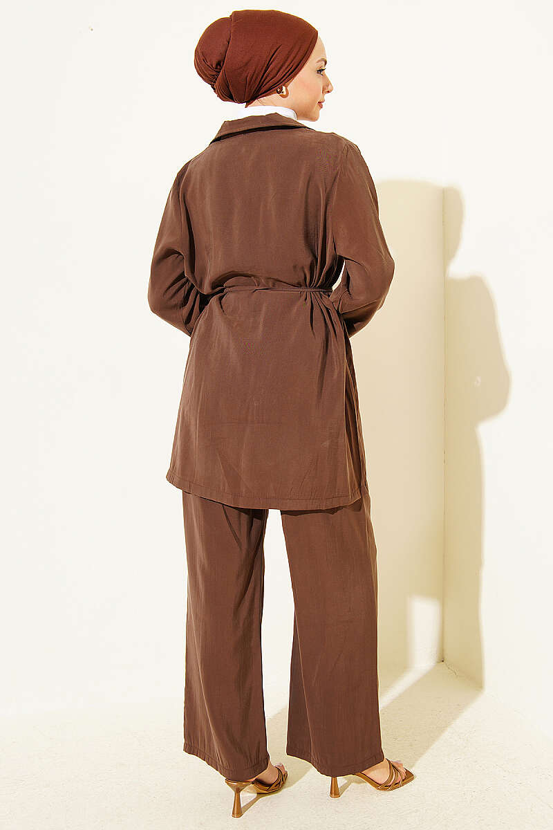 Double-Breasted Modal Set with Gold Buttons - Brown