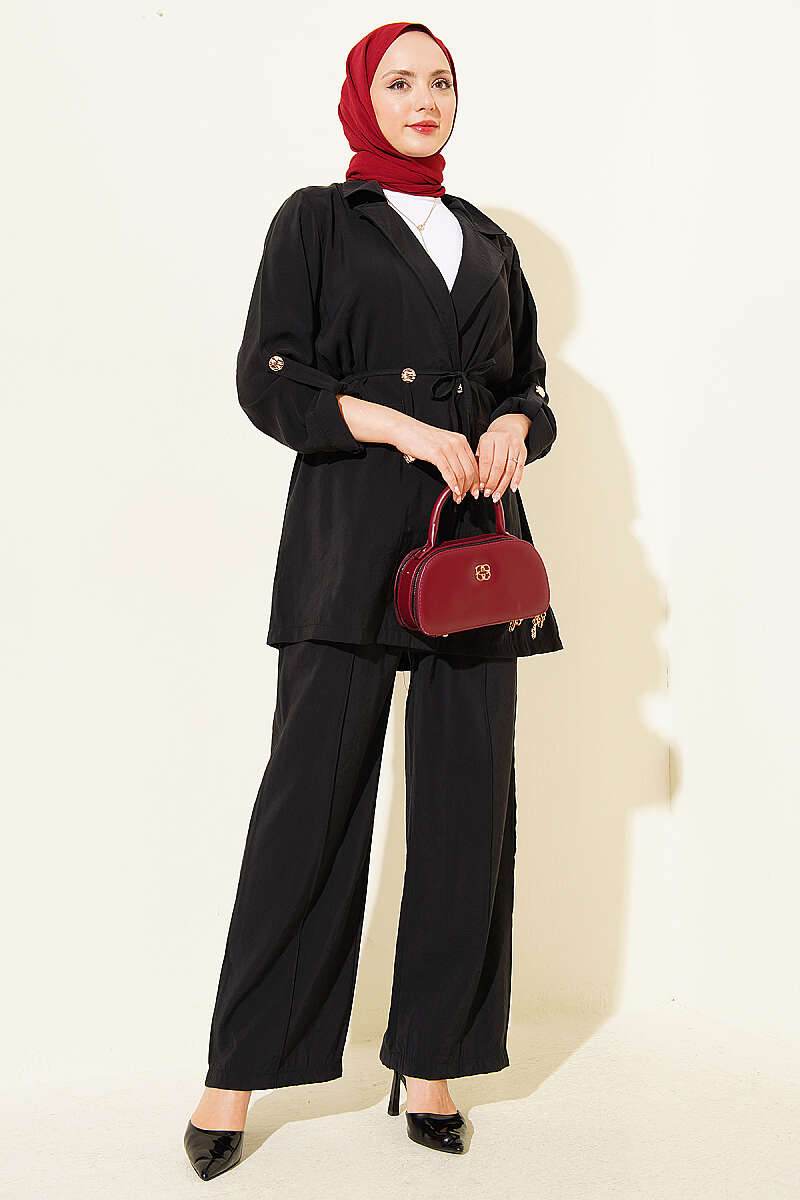 Double-Breasted Modal Set with Gold Buttons - Black